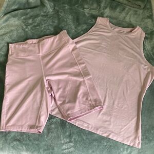 Tek Gear Pink Workout Gear Size M and L Biker Shorts and Sleeveless Tank Top